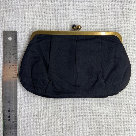 J. Crew Black Satin Evening Clutch Purse w/ Gold Clasp - Picture 9 of 9